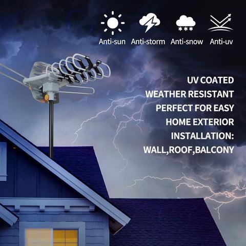 990 Meilen Outdoor-Digital-TV-Antenne Reichweite, 360 ° rotierende verstärkte Smart HD TV Outdoor-Dach Booster-Antenne für lokale Kanäle zu verkaufen